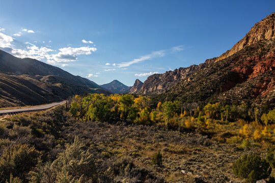 Autumn and Fall colors at Sheep Creek Geological Loop at Flaming Gorge Reservoir on the Utah and Wyoming border. 