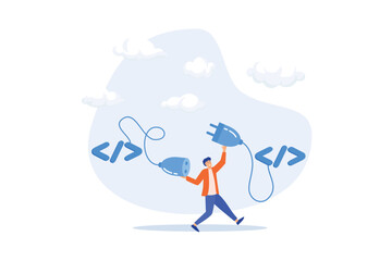 API, application programming interface to connect between software or application, coding to exchange information for website or software development, flat vector modern illustration