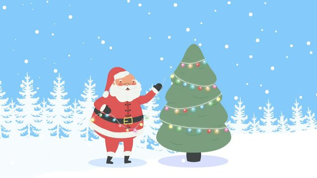 santa claus with tree in snowscape