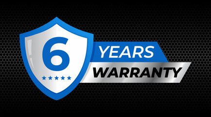 6 years warranty shield label icon badge design. blue and silver color. vector illustration eps 10
