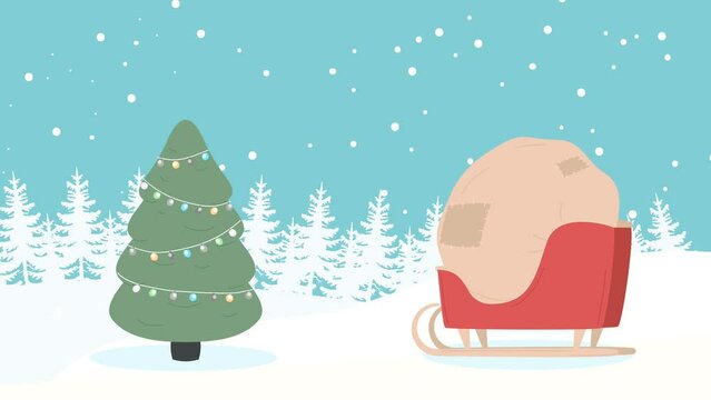 merry christmas tree with carriage animation