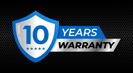 10 years warranty shield label icon badge design. blue and silver color. vector illustration eps 10
