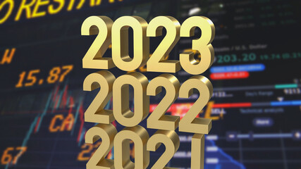The gold number 2023 on business background  3d rendering
