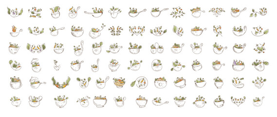 Fototapeta na wymiar healthy salad food logo bundle set with line style