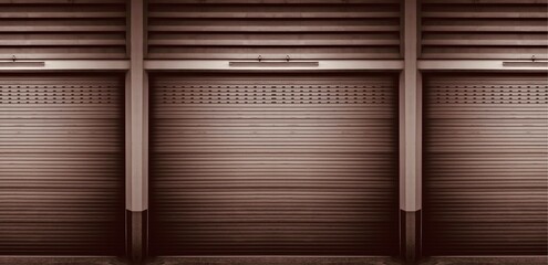 Old weathered and rusty closed steel doors for steel metal store door background and texture.