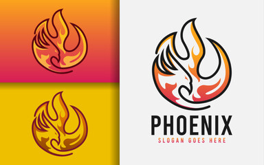 Abstract Phoenix Logo Design Combined with Fire Element. Vector Logo Illustration.
