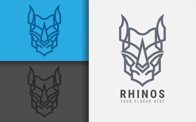 Abstract Rhino Logo Design with Minimalist Lines Concept. Vector Logo Illustration.