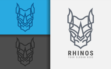 Abstract Rhino Logo Design with Minimalist Lines Concept. Vector Logo Illustration.