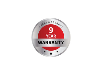 Warranty 9 years isolated vector label on white background. Guarantee service icon template.