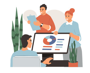 vector illustration in a flat style on the theme of business people,  teamwork