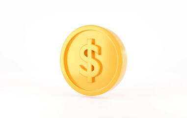 Gold coin on white background.3D Stack of Gold Coins Icon Isolated.Symbol of investment, savings and business.money management.Saving and money growth concept.Dollar Coin.3D render,Illustration.
