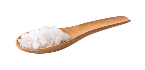 Salt in wood spoon isolated on transparent png