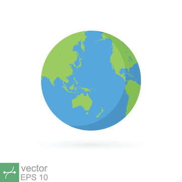 Planet earth icon. World globe flat style, simple cartoon map design, circle green global sphere concept. Vector illustration isolated on white background. EPS 10.