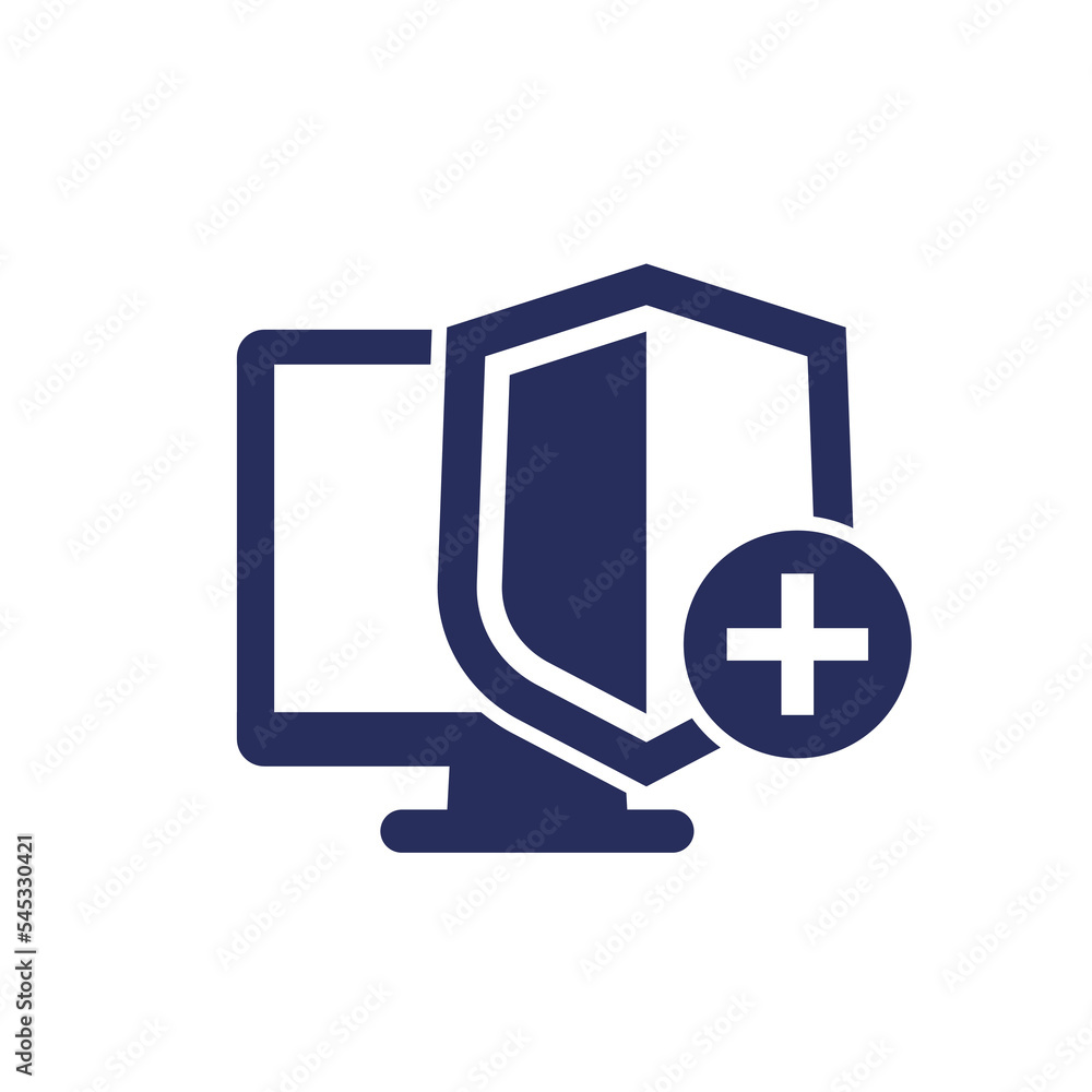Poster security icon with add sign and shield, vector