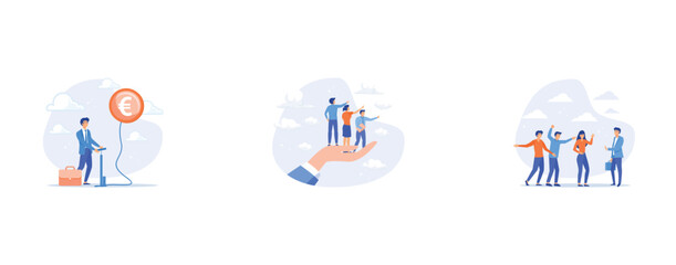 Fototapeta premium Inflation in Europe causing by energy shortage, Company culture or employees sharing the same value, Assertive communication for leadership, set flat vector modern illustration