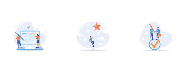 Task management software to organize project tasks, Effort to achieve goal or success, Commitment, set flat vector modern illustration