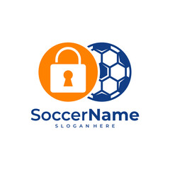 Padlock Soccer logo template, Football Padlock logo design vector