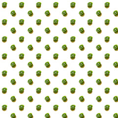 A pattern in the form of a painted kiwi fruit on a white background. Seamless texture.