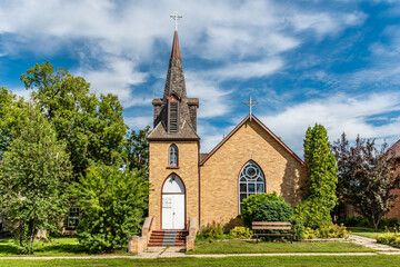 Fototapeta na wymiar St. Peters Anglican Church, built in 1885, in Qu’Appelle, SK