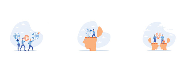 Personal goal for career development, Self improvement, agreement or think together to find solution to solve problem, set flat vector modern illustration