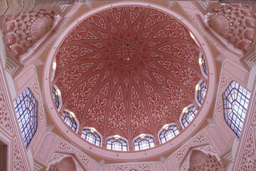 Inside the Dome of the Prayer Hall of the Pink Mosque on the Water in Malaysia