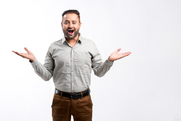 Fototapeta premium Indian man giving expression on white background.