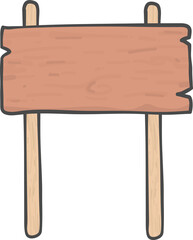 brown wooden sign board rectangular shape on short stick simple doodle cartoon drawing