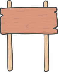 Fototapeta premium brown wooden sign board rectangular shape on short stick simple doodle cartoon drawing