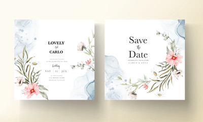 Obraz na płótnie Canvas beautiful watercolor wedding invitation card with elegant flower and tiny foliage