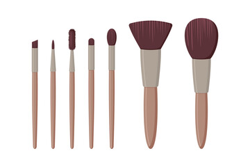 A set of makeup brushes isolated on a white background