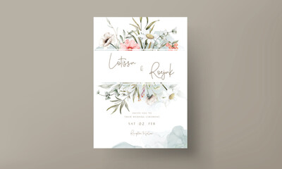 Elegant hand drawing wedding invitation watercolor floral design