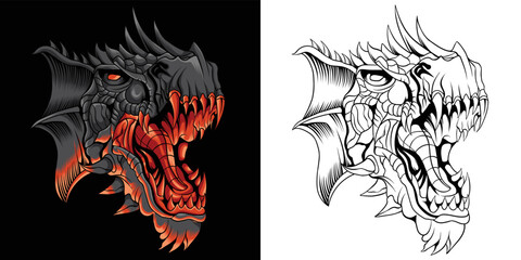 dragon head illustration in neon color style