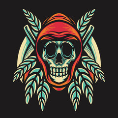 Skull Grim Reaper Vector Retro Illustration