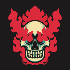Burning Skull Fire Retro Vector Illustration