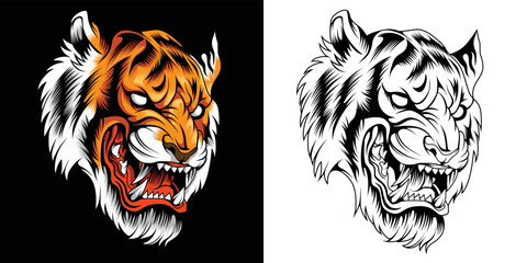 tiger head in detailed style