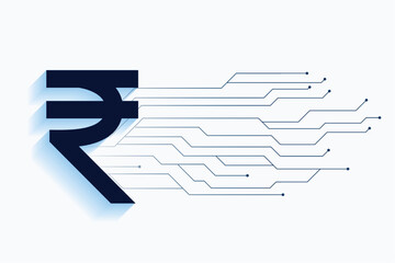 digital indian rupee with circuit lines technology concept