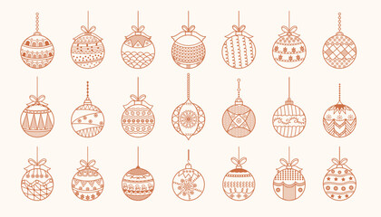 big set of christmas bauble design in line style