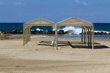 Canopy in the city park to protect from the scorching sun.