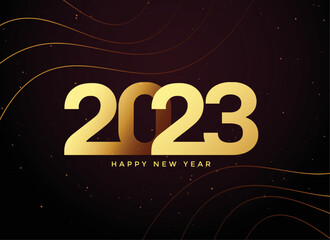 happy new year greeting banner with 2023 text in golden