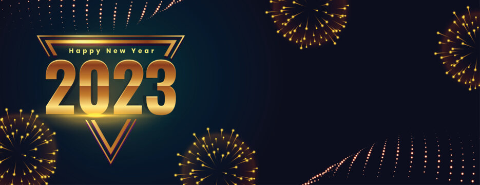 stylish 2023 new year banner with firework and light effect