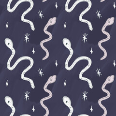 Celestial tarot and astrology seamless pattern with snake. Vintage background for astrology and tarot. Design for wrapping paper, wallpaper, textile. Tablecloth texture.