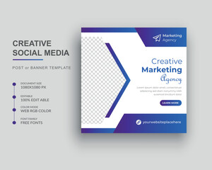 Digital marketing agency social media post and Square web banner template