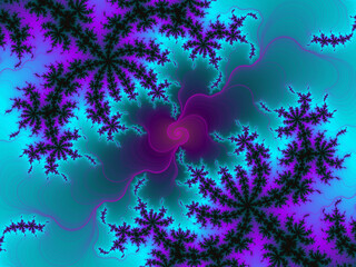 Fototapeta na wymiar Blue purple fractal, christmas tree and stars