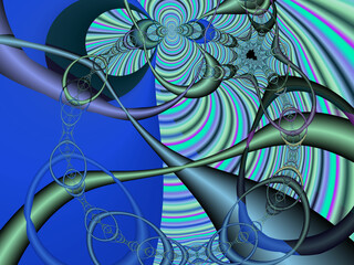 Blue green fractal, abstract blue background with circles