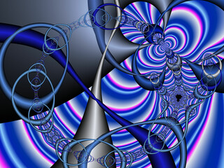 Blue spirals, fractal, abstract background with lines