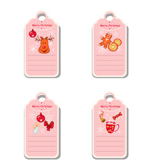 Hand drawn Christmas set notebook labels, sticker doodle style. Holiday greeting tags.
