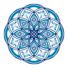 マンダラアート(北欧食器風、寒色、幾何学模様)