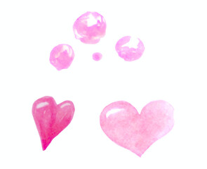  hand drawn set of watercolor pink hearts on  white background. Isolated element for greetings, postcards, invitations, Valentine's Day.