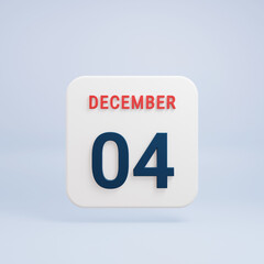 December Realistic Calendar Icon 3D Rendered Date December 04