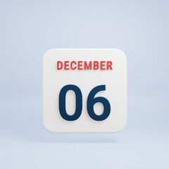 December Realistic Calendar Icon 3D Rendered Date December 06